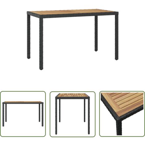 The Living Store Gartentisch Schwarz und Braun 123x60x74 cm Massivholz Akazie - Outdoor-Tisch - Gartentisch - Rattan Tisch - Esstisch - Terrassenmöbel