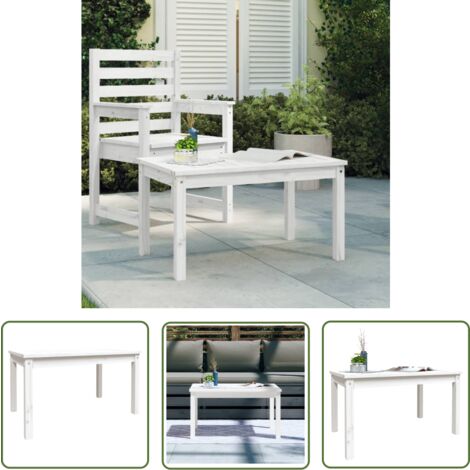 The Living Store Gartentisch Weiß 82,5x50,5x45 cm Massivholz Kiefer - Gartentisch - Esszimmertisch - Holzmöbel - Terrassenmöbel - Gartenlounge