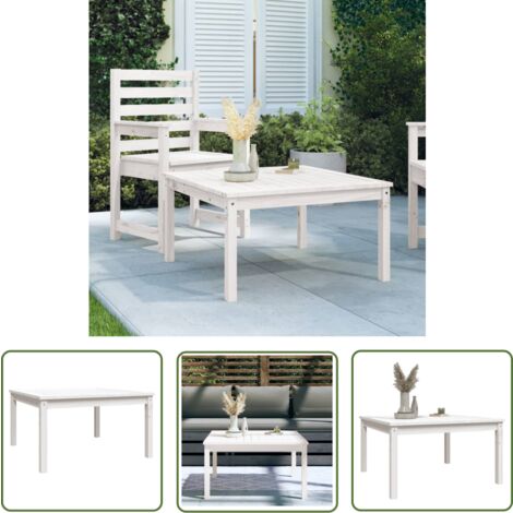 The Living Store Gartentisch Weiß 82,5x82,5x45 cm Massivholz Kiefer - Gartentisch - Esszimmertisch - Holzmöbel - Gartenmöbel - Terrassenmöbel