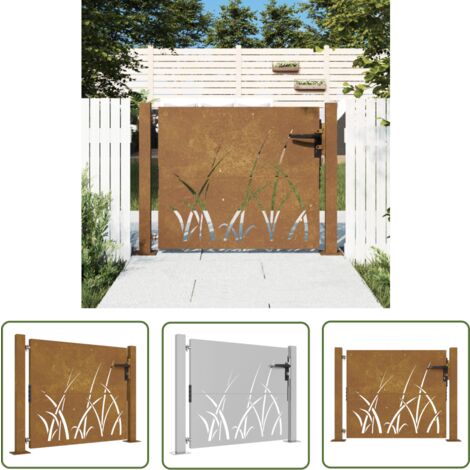 The Living Store Gartentor 105x105 cm Cortenstahl Gras-Design - Cortenstahl Tor - Gartentor - Zaun - Edelstahl Tor - Rustikales Tor