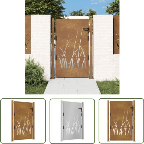 The Living Store Gartentor 105x130 cm Cortenstahl Gras-Design - Gartentor - Cortenstahl - Zaun - Terrassentür - Einfahrtstor