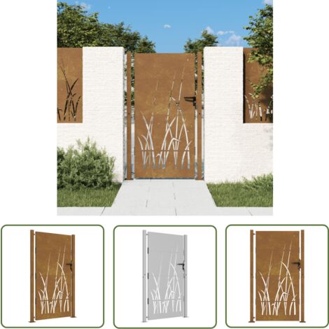 The Living Store Gartentor 105x180 cm Cortenstahl Gras-Design - Cortenstahl Tor - Gartentor - Metalltor - Zaun - Gartenzaun