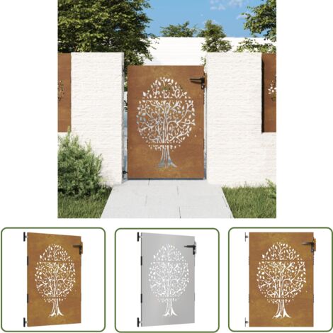 The Living Store Gartentor 85x150 cm Cortenstahl Baum-Design - Cortenstahl Tor - Gartentor - Metalltor - Zaun - Gartenzaun