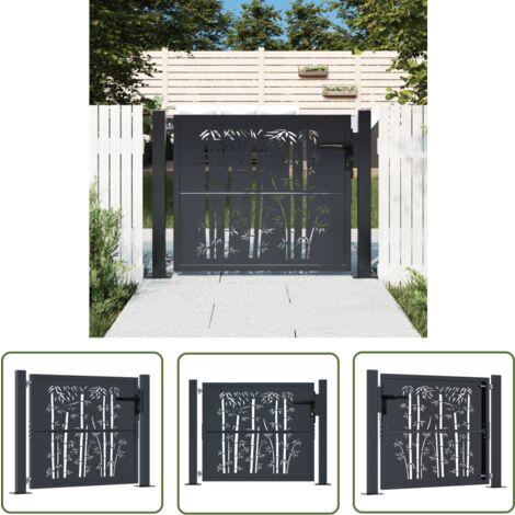 The Living Store Gartentor Anthrazit 105x105 cm Stahl Bambus-Design - Gartentor - Metalltor - Stahltür - Zaun - Einfahrtstor