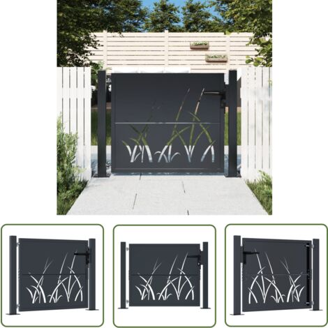 The Living Store Gartentor Anthrazit 105x105 cm Stahl Gras-Design - Gartentor - Metalltor - Stahltür - Zaun - Einfahrtstor