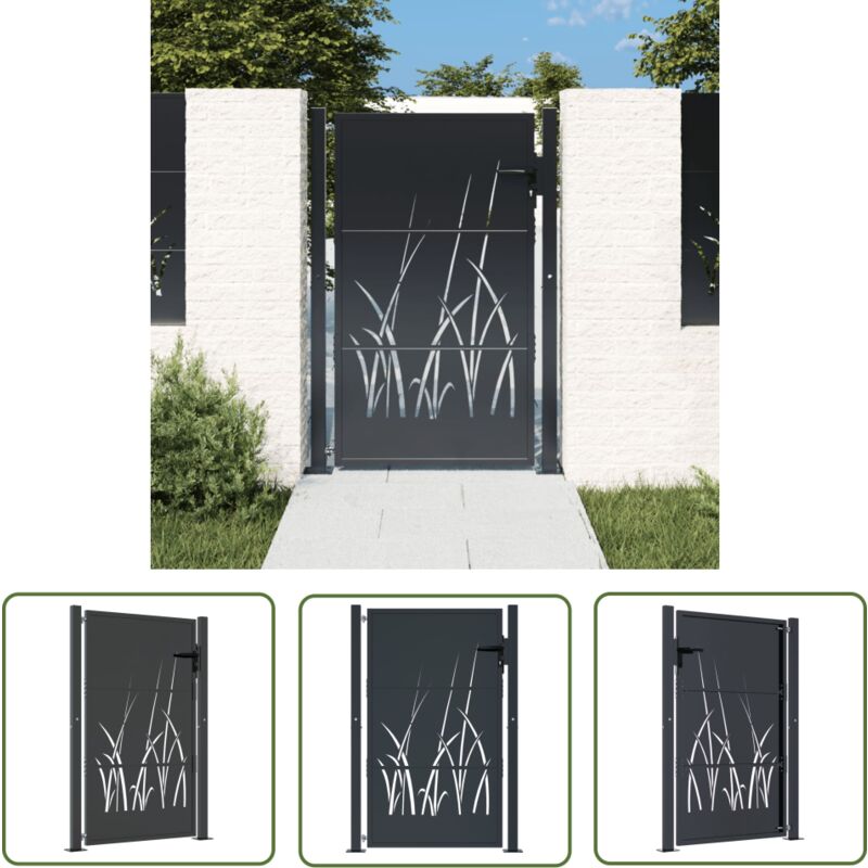 The Living Store Gartentor Anthrazit 105x130 Cm Stahl Gras-design - Gartentor - Metalltor - Stahltür - Zaunportal - Terrassentor