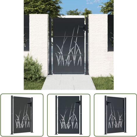 The Living Store Gartentor Anthrazit 105x130 cm Stahl Gras-Design - Gartentor - Metalltor - Stahltür - Zaunportal - Terrassentor