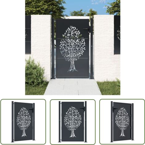 The Living Store Gartentor Anthrazit 105x155 cm Stahl Baum-Design - Gartentor - Metalltor - Stahltür - Zaun - Einfahrtstor