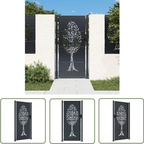 The Living Store Gartentor Anthrazit 105x180 cm Stahl Baum-Design - Gartentor - Metalltor - Stahltür - Zaun - Einfahrtstor