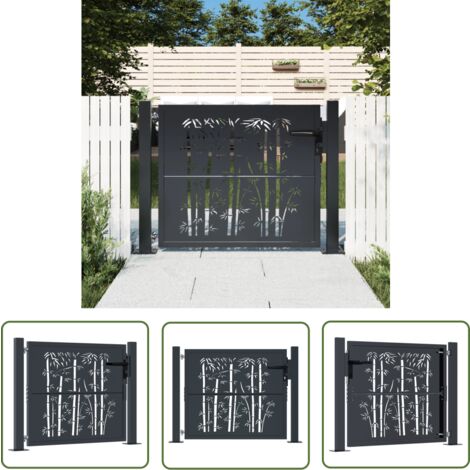 The Living Store Gartentor Anthrazit 105x80 cm Stahl Bambus-Design - Gartentor - Metalltor - Stahltür - Zaun - Einfahrtstor