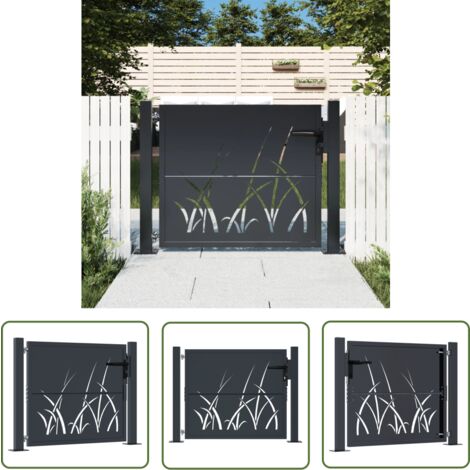 The Living Store Gartentor Anthrazit 105x80 cm Stahl Gras-Design - Gartentor - Metalltor - Stahltür - Zaunportal - Einfahrtstor
