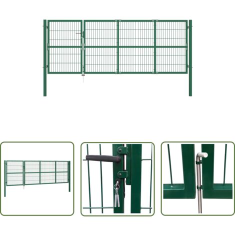 The Living Store Gartentor mit Pfosten 350 x 120 cm Stahl Grün - Gartentor - Stahltür - Zaunteil - Eingangstor - Zaunsystem