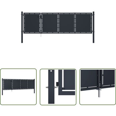 The Living Store Gartentor Stahl 350 x 100 cm Anthrazit - Gartentor - Stahltür - Zaunportal - Einfahrtstor - Sicherheitszaun