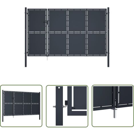 The Living Store Gartentor Stahl 350 x 175 cm Anthrazit - Gartentor - Stahltür - Zaunportal - Einfahrtstor - Sicherheitszaun