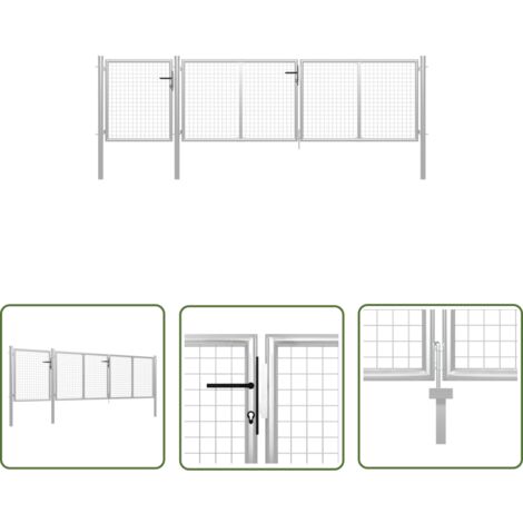 The Living Store Gartentor Stahl 400 x 100 cm Silbern - Gartentor - Stahltür - Zaunteil - Hauseingangstor - Sicherheitszaun