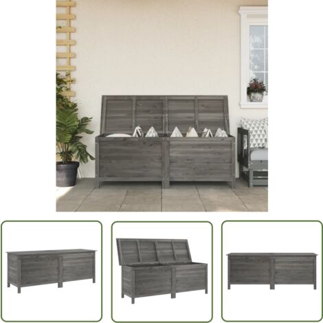 The Living Store Gartentruhe Anthrazit 150x50x56,5 cm Massivholz Tanne - Holz Gartenbox - Tannenzapfen Box - Gartenaufbewahrung - Gartenmöbel - Außenspeicherschrank