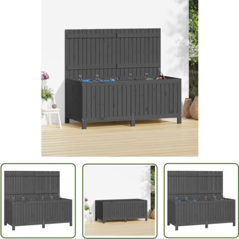 The Living Store Gartentruhe Grau 147x68x64 cm Massivholz Kiefer - Gartentruhe - Gartenaufbewahrung - Holzkiste - Kiefernwood - Outdoor Möbel