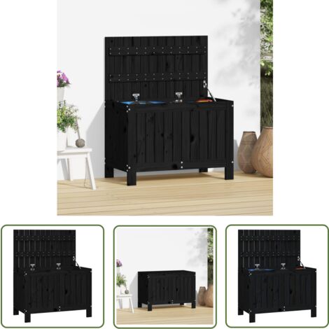 The Living Store Gartentruhe Schwarz 76x42,5x54 cm Massivholz Kiefer - Gartentruhe - Holzkiste - Gartenaufbewahrung - Kiefernholz - Outdoor Möbel