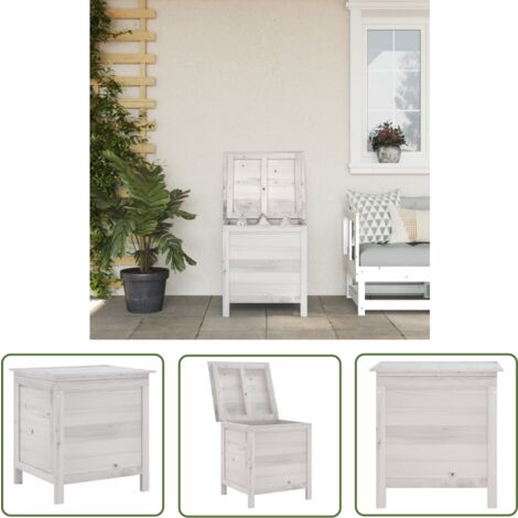The Living Store Gartentruhe Weiß 50x49x56,5 cm Massivholz Tanne - Holz Gartenbox - Tannenunterteil - Gartenaufbewahrung - Gartenkisten - Gartenmöbel