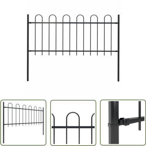 The Living Store Gartenzaun mit Bügel-Design Stahl 1,8 m Schwarz - Gartenzaun - Stahlezaunt - Metallzaun - Zaun Schwarz - Zaunbügel