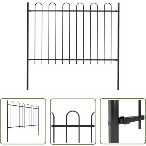 The Living Store Gartenzaun mit Bügel-Design Stahl 1,8 m Schwarz - Gartenzaun - Stahllzaun - Schwarz - Metallzaun - Sicherheitszaun