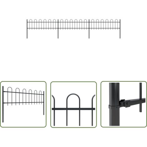 The Living Store Gartenzaun mit Bügel-Design Stahl 5,1 x 0,6 m Schwarz - Gartenzaun - Stahltür - Metallzaun - Zaun Schwarz - Zaunstäbe