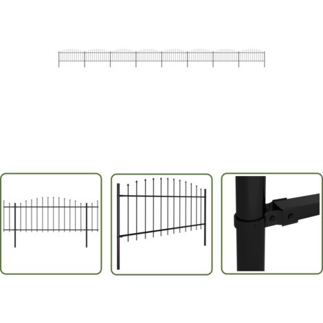The Living Store Gartenzaun mit Speerspitzen Stahl (0,5 - 0,75) x 13,6 m Schwarz - Gartenzaun - Stahltzaun - Metallzaun - Sicherheitszaun - Privacy Screen