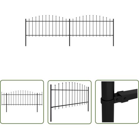 The Living Store Gartenzaun mit Speerspitzen Stahl (0,5 - 0,75) x 3,4 m Schwarz - Gartenzaun - Stahlezaunt - Metallzaun - Zaunelement - Sicherheitszaun