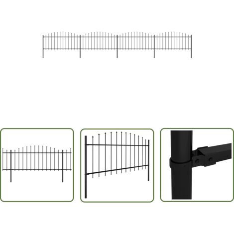 The Living Store Gartenzaun mit Speerspitzen Stahl (0,5 - 0,75) x 6,8 m Schwarz - Gartenzaun - Stahlezaunt - Metallzaun - Zaun Schwarz - Sicherheitszaun
