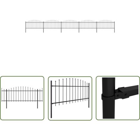 The Living Store Gartenzaun mit Speerspitzen Stahl (0,5 - 0,75) x 8,5 m Schwarz - Gartenzaun - Stahltzaun - Metallzaun - Sicherheitszaun - Privacy Screen