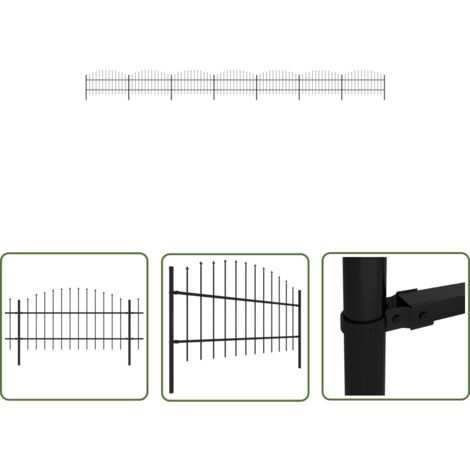 The Living Store Gartenzaun mit Speerspitzen Stahl (0,75 - 1) x 11,9 m Schwarz - Gartenzaun - Stahlezaunt - Metallzaun - Zaun Schwarz - Sicherheitszaun