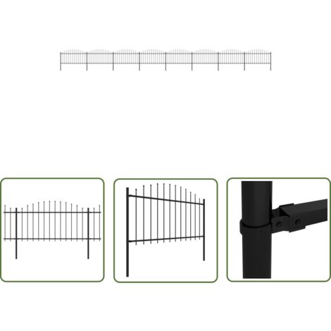 The Living Store Gartenzaun mit Speerspitzen Stahl (1,25 - 1,5) x 13,6 m Schwarz - Gartenzaun - Stahlezaunt - Metallzaun - Sicherheitszaun - Zaun Schwarz