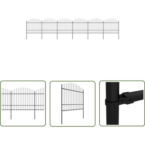 The Living Store Gartenzaun mit Speerspitzen Stahl (1,5 - 1,75) x 10,2 m Schwarz - Gartenzaun - Stahlezaunt - Metallzaun - Zaunelement - Zaunsystem