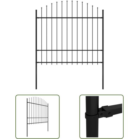 The Living Store Gartenzaun mit Speerspitzen Stahl (1,5 - 1,75) x 1,7 m Schwarz - Gartenzaun - Stahlezaunt - Metallzaun - Zaunelement - Gartenabgrenzung