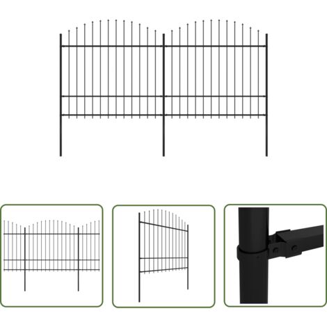 The Living Store Gartenzaun mit Speerspitzen Stahl (1,5 - 1,75) x 3,4 m Schwarz - Gartenzaun - Stahlezaunt - Metallzaun - Sicherheitszaun - Zaun Schwarz
