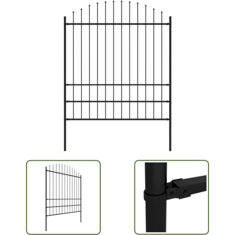 The Living Store Gartenzaun mit Speerspitzen Stahl (1,75 - 2) x 1,7 m Schwarz - Gartenzaun - Stahlezaunt - Metallzaun - Zaunelement - Gartenabgrenzung
