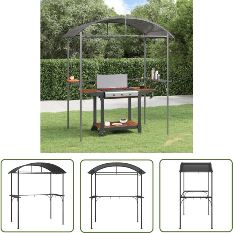 The Living Store - Gazebo bbq et étagères latérales anthracite 220x115x230cm acier - Abri Barbecue - Gazebo Barbecue - Parasol Barbecue - Auvent