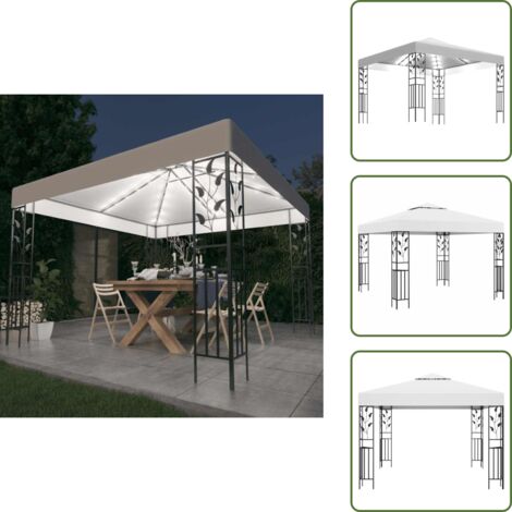 The Living Store Gazebo con Luci LED a Stringa 3x3 m Bianco - Ombra esterna