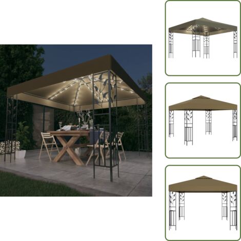 The Living Store Gazebo con Luci LED a Stringa 3x3 m Grigio Talpa - Ombra esterna
