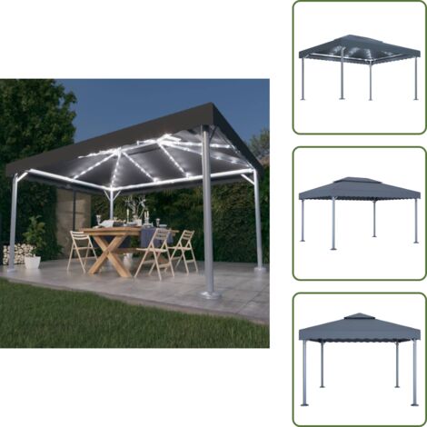 The Living Store Gazebo con Pareti e Luci LED 400x300 cm Antracite in Alluminio - Gazebo con luci LED