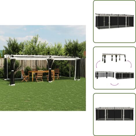 The Living Store Gazebo con Pareti in Rete Crema 6x3 m in Acciaio - Gazebo con pareti in rete