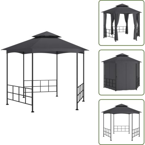 The Living Store Gazebo con Pareti Laterali 3,1x2,7 m Antracite - Ombrellone