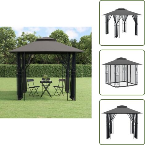 The Living Store Gazebo con Pareti Laterali Antracite 300x300x270 cm Acciaio - Gazebo in acciaio