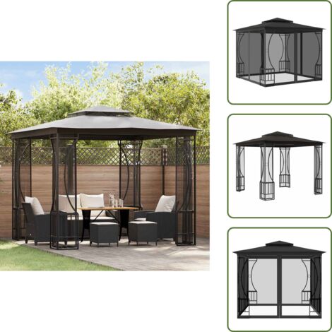 The Living Store Gazebo con Rete 300x300x265 cm Antracite - Tenda da giardino