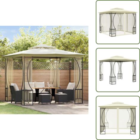 The Living Store Gazebo con Rete 300x300x265 cm Crema - Tenda da giardino