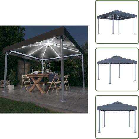 The Living Store Gazebo con Stringa di Luci LED 300x300 cm Antracite Alluminio - Gazebo alluminio