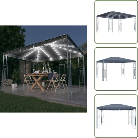 The Living Store Gazebo con Stringa di Luci LED 400x300 cm Antracite - Ombrellone all'aperto