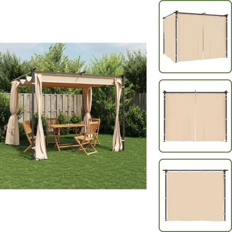 The Living Store Gazebo con Tende 3x3 m Crema in Acciaio - Gazebo in acciaio