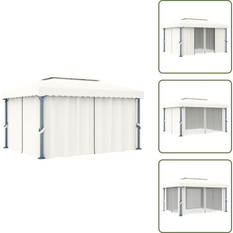 The Living Store Gazebo con Tende 4x3 cm Bianco Crema Alluminio - Gazebo con tende