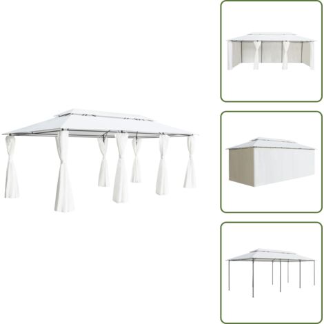 The Living Store Gazebo con Tende 600x298x270 cm Bianco 180g/m² - Tenda da esterno